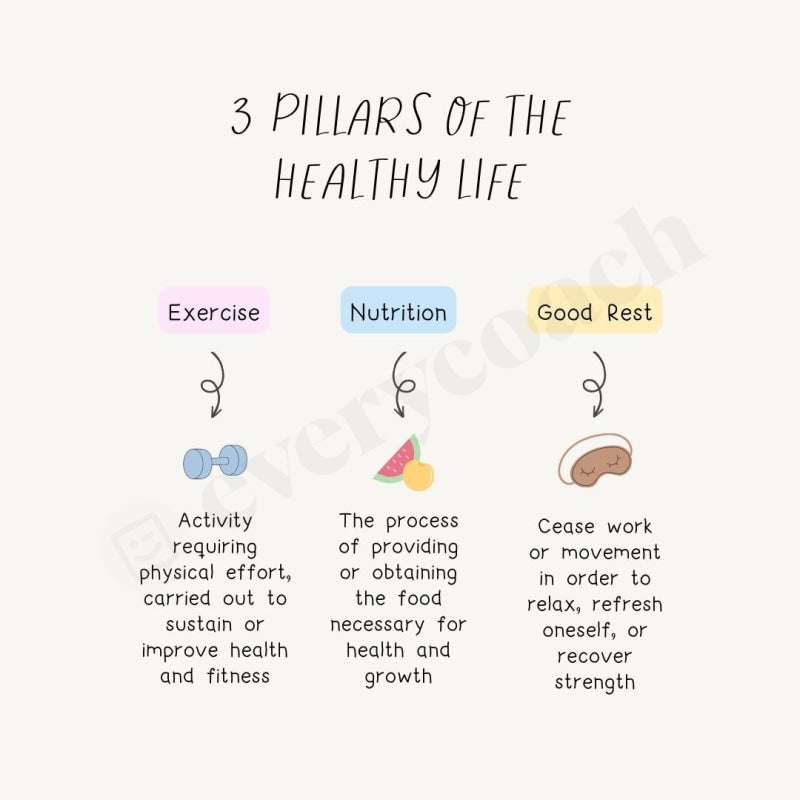 3 Pillars of The Healthy Life Instagram Post Canva Template – everycoach