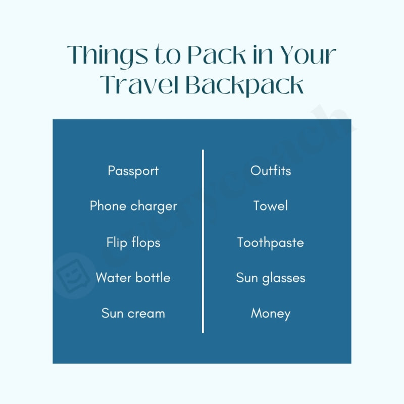 Things to Pack in Your Travel Backpack Instagram Post Canva Template