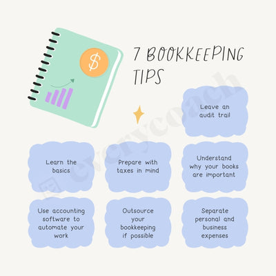 7 Bookkeeping Tips Instagram Post Canva Template