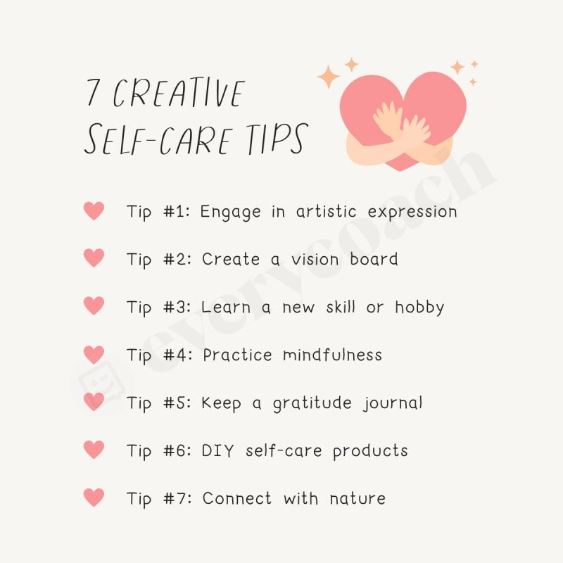 7 Creative Self-Care Tips Instagram Post Canva Template