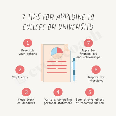 7 Tips For Applying To College Or University Instagram Post Canva Template