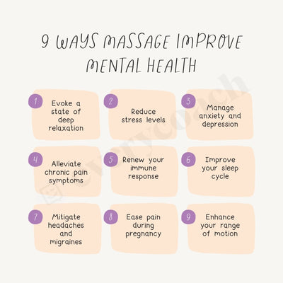 9 Ways Massage Improve Mental Health Instagram Post Canva Template
