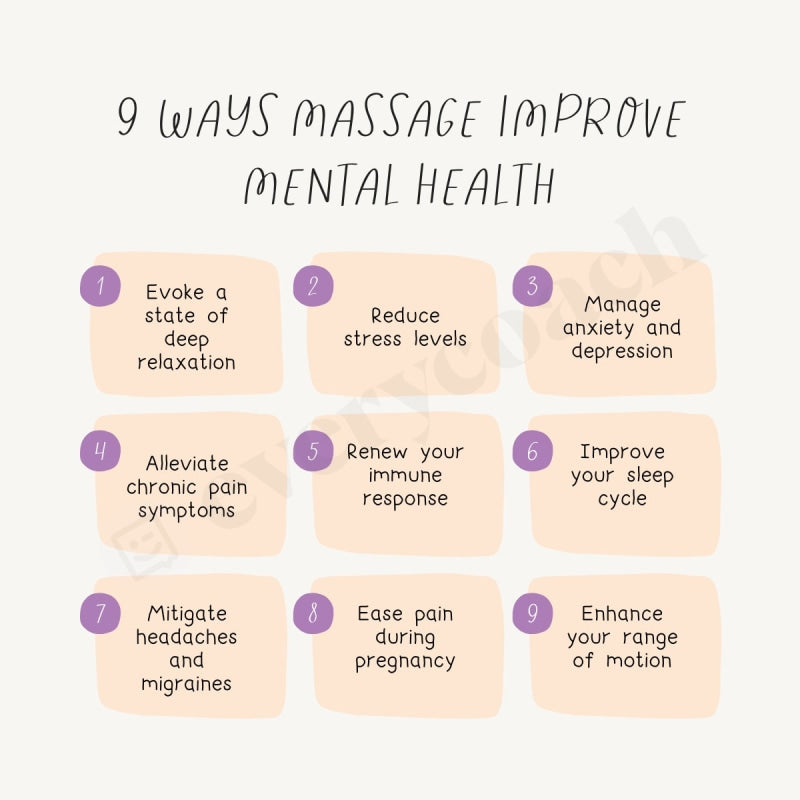 9 Ways Massage Improve Mental Health Instagram Post Canva Template