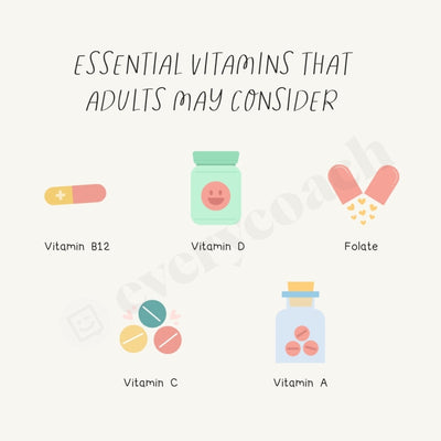 Essential Vitamins That Adults May Consider Instagram Post Canva Template