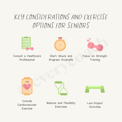 Key Considerations And Exercise Options For Seniors Instagram Post Canva Template