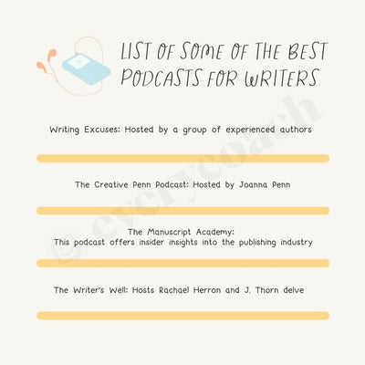 List Of Some The Best Podcasts For Writers Instagram Post Canva Template