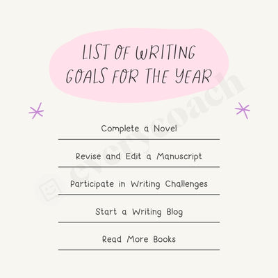 List Of Writing Goals For The Year Instagram Post Canva Template
