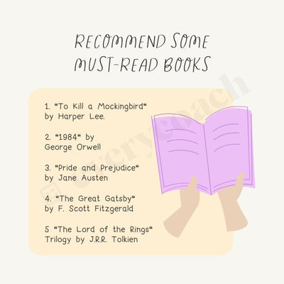 Recommend Some Must Read Books Instagram Post Canva Template