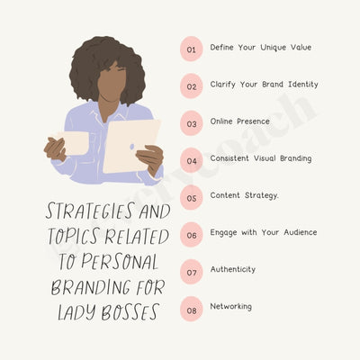 Strategies And Topics Related To Personal Branding For Lady Bosses Instagram Post Canva Template