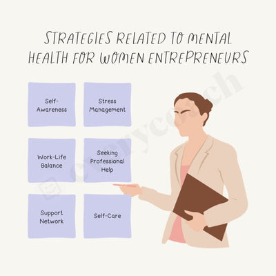 Strategies Related To Mental Health For Women Entrepreneurs Instagram Post Canva Template