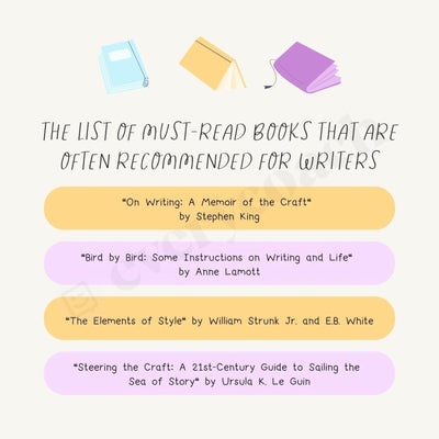 The List Of Must Read Books That Are Often Recommended For Writers Instagram Post Canva Template