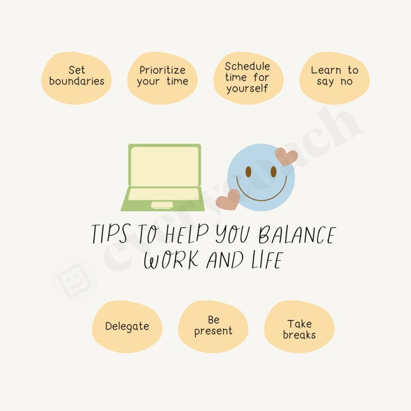 Tips To Help You Balance Work And Life Instagram Post Canva Template ...