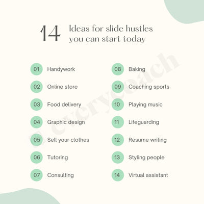 14 Ideas For Slide Hustles You Can Start Today Instagram Post Canva Template