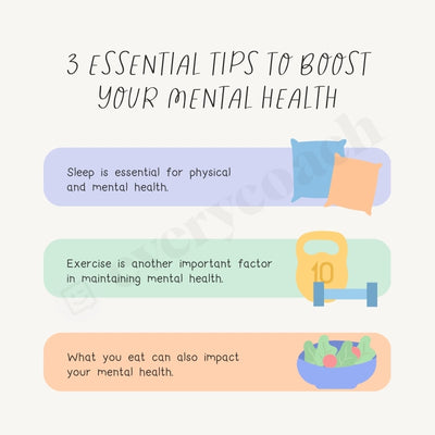 3 Essential Tips To Boost Your Mental Health Instagram Post Canva Template