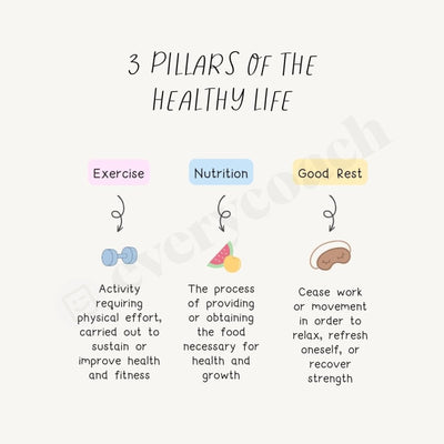 3 Pillars Of The Healthy Life Instagram Post Canva Template