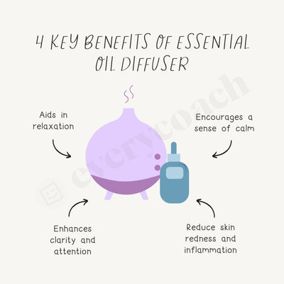 4 Key Benefits Of Essential Oil Diffuser Instagram Post Canva Template