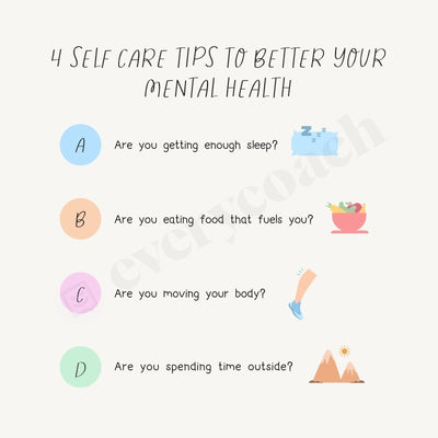 4 Self Care Tips To Better Your Mental Health Instagram Post Canva Template