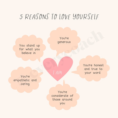 5 Reasons To Love Yourself Instagram Post Canva Template