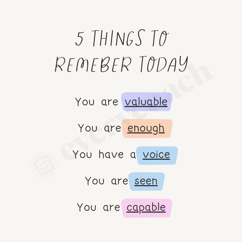 5 Things To Remember Today Instagram Post Canva Template