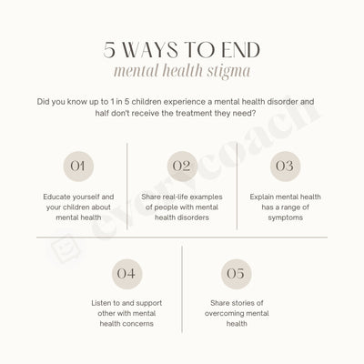 5 Way To End Mental Health Stigma Instagram Post Canva Template