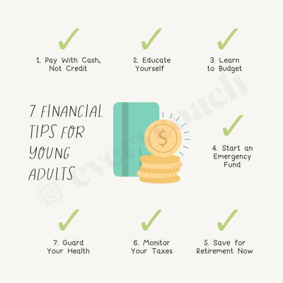 7 Financial Tips For Young Adults Instagram Post Canva Template