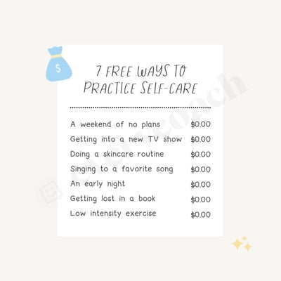 7 Free Ways To Practice Self-Care Instagram Post Canva Template