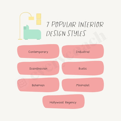 7 Popular Interior Design Styles Instagram Post Canva Template