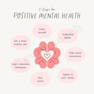 7 Steps For Positive Mental Health Instagram Post Canva Template