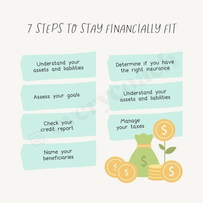 7 Steps To Stay Financially Fit Instagram Post Canva Template