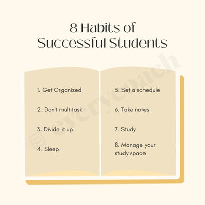 8 Habits Of Successful Students Instagram Post Canva Template
