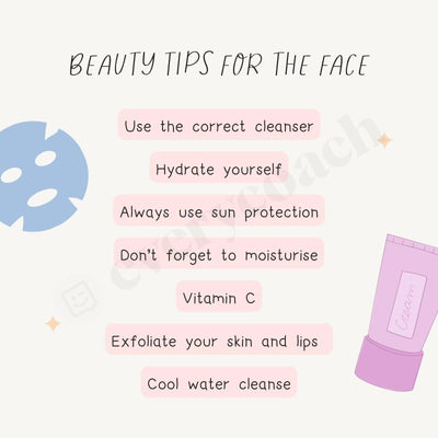Beauty Tips For The Face Instagram Post Canva Template