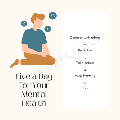 Five A Day For Your Mental Health Instagram Post Canva Template