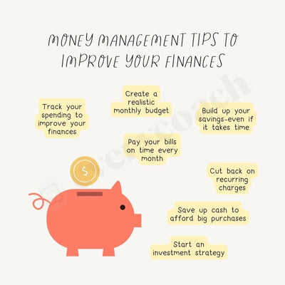 Money Management Tips To Improve Your Finances Instagram Post Canva Template