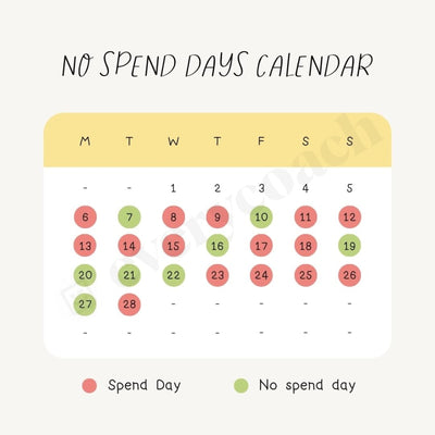 No Spend Days Calendar Instagram Post Canva Template