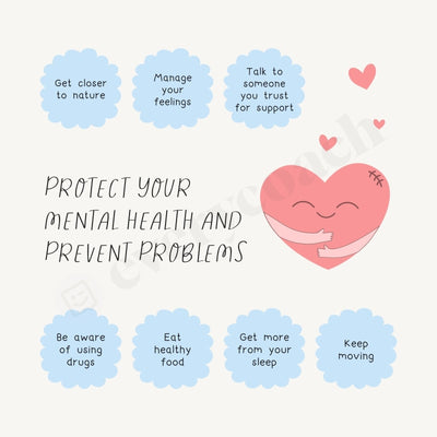 Protect Your Mental Health And Prevent Problems Instagram Post Canva Template