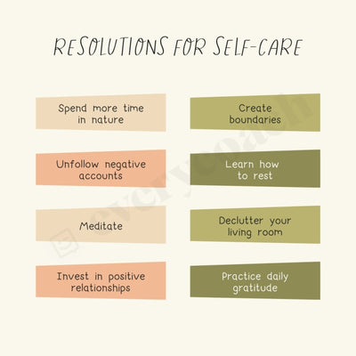 Resolutions For Self-Care Instagram Post Canva Template