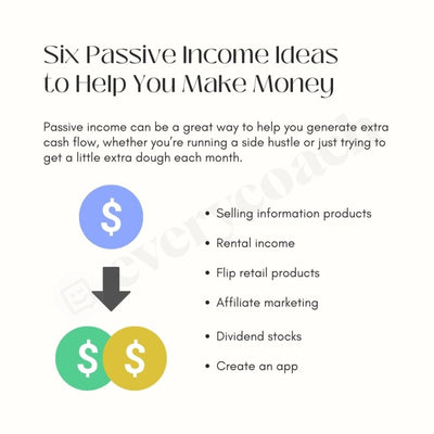 Six Passive Income Ideas To Help You Make Money Instagram Post Canva Template