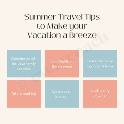 Summer Travel Tips To Make Your Vacation A Breeze Instagram Post Canva Template