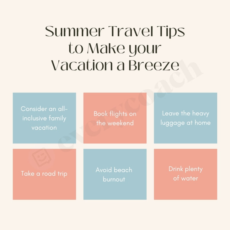 Summer Travel Tips To Make Your Vacation A Breeze Instagram Post Canva Template