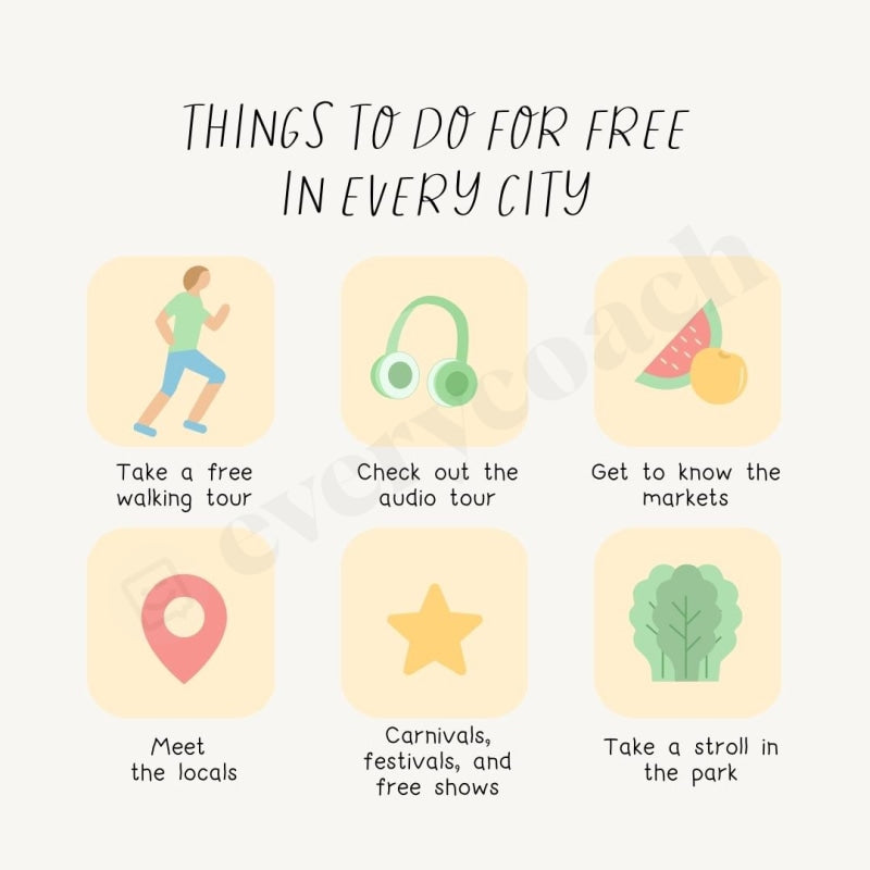 Things To Do For Free In Every City Instagram Post Canva Template
