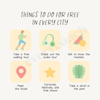 Things To Do For Free In Every City Instagram Post Canva Template