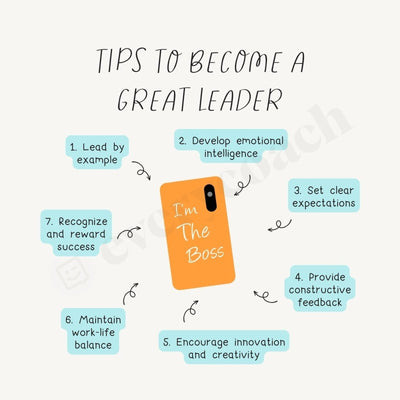 Tips To Become A Great Leader Instagram Post Canva Template