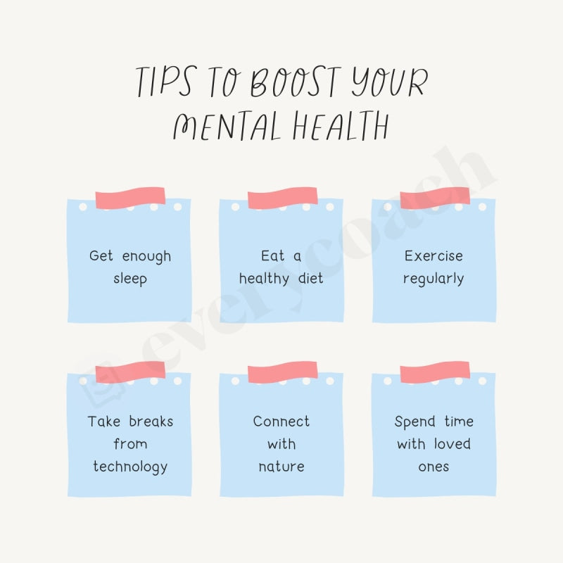 Tips To Boost Your Mental Health Instagram Post Canva Template