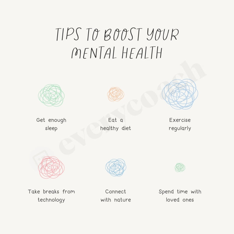 Tips To Boost Your Mental Health Instagram Post Canva Template