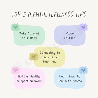 Top 5 Mental Wellness Tips Instagram Post Canva Template