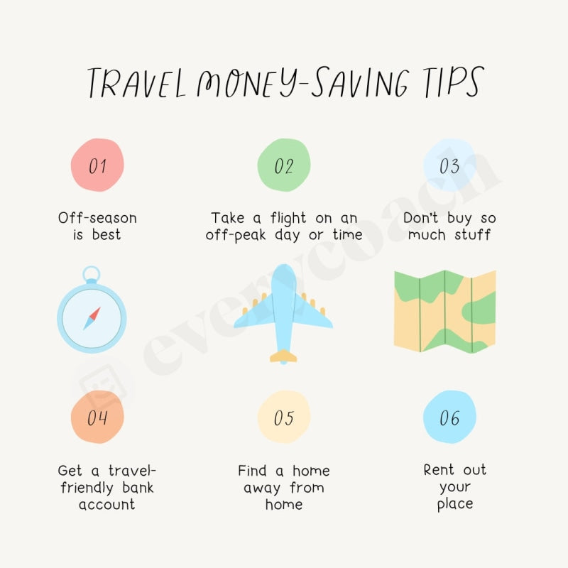 Travel Money-Saving Tips Instagram Post Canva Template