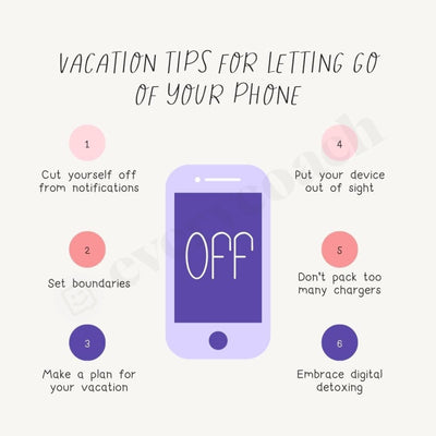 Vacation Tips For Letting Go Of Your Phone Instagram Post Canva Template