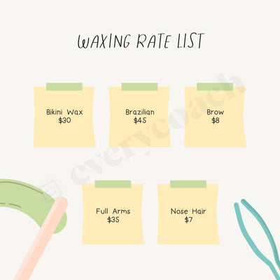 Waxing Rate List Instagram Post Canva Template