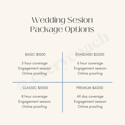 Wedding Sesion Package Options Instagram Post Canva Template