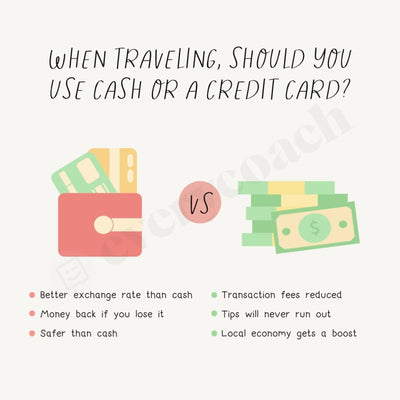When Traveling Should You Use Cash Or A Credit Card Instagram Post Canva Template